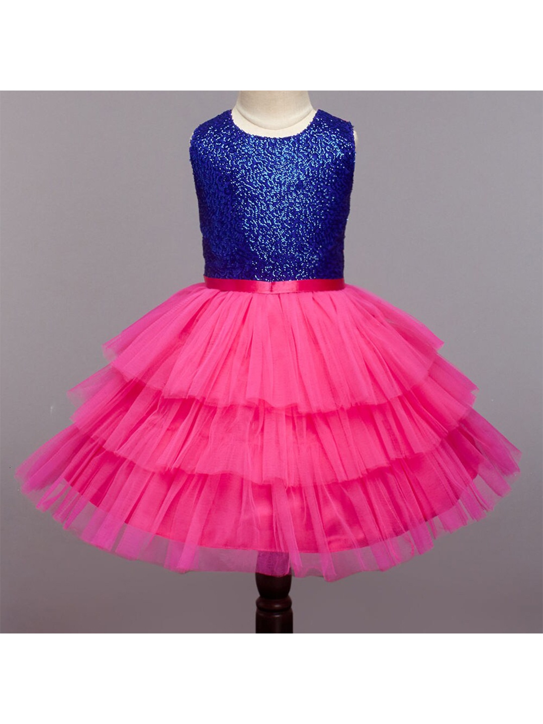 

The Magic Wand Girls Fuchsia & Blue Tiered Dress