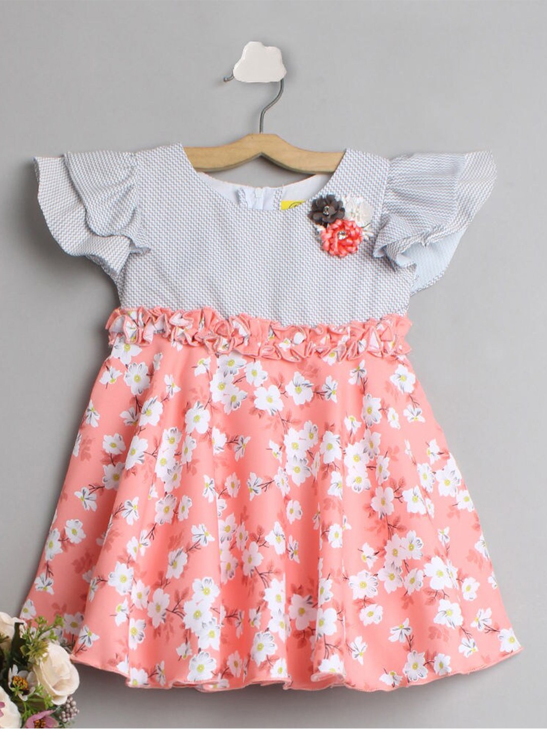 

The Magic Wand Peach-Coloured Floral Dress