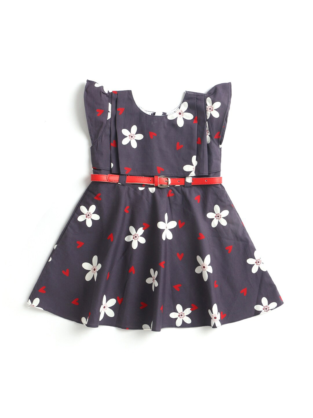 

The Magic Wand Girls Navy Blue & Red Floral Cotton Fit & Flare Dress