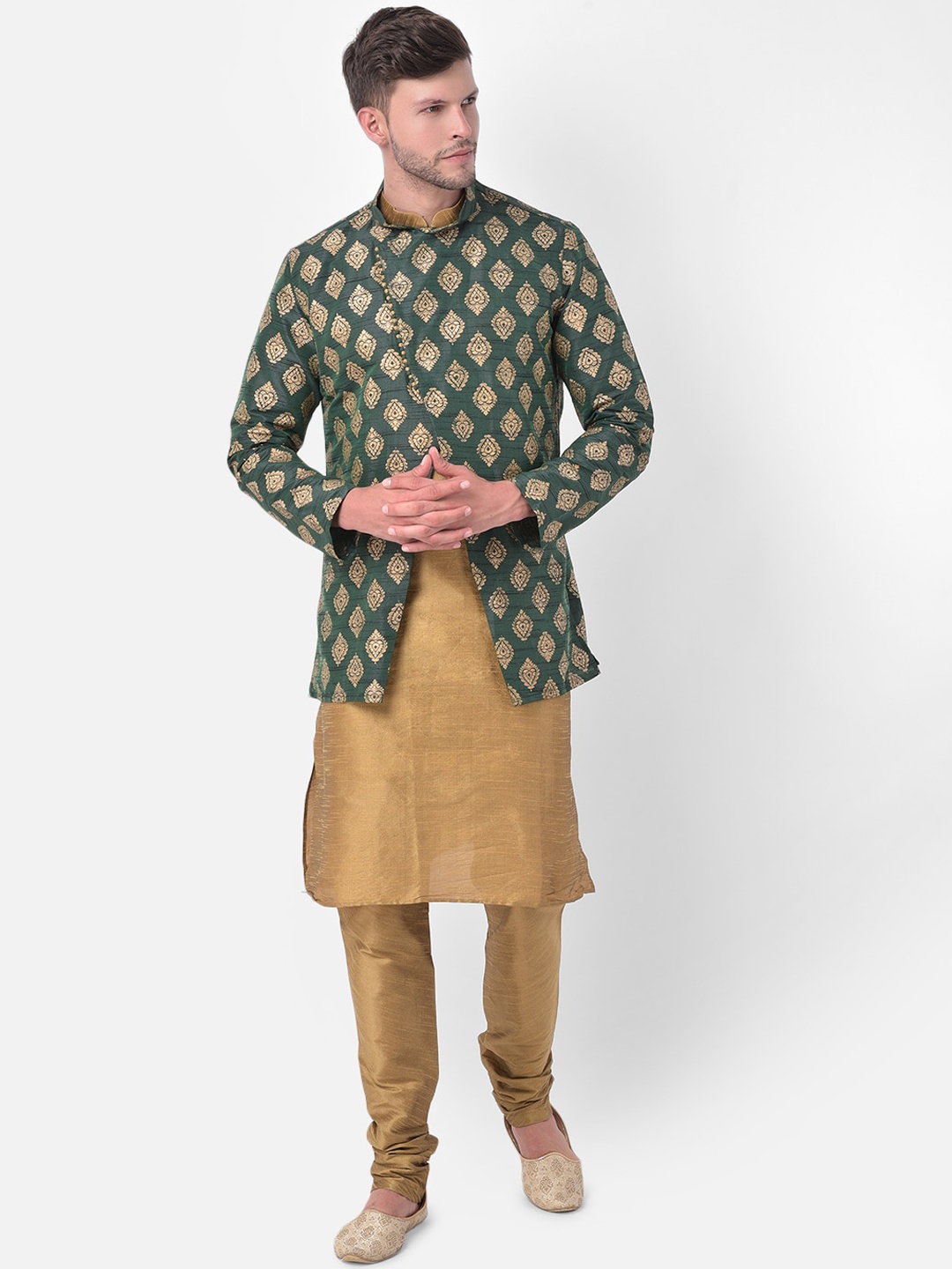 

DEYANN Men Green Ethnic Motifs Printed Sherwani