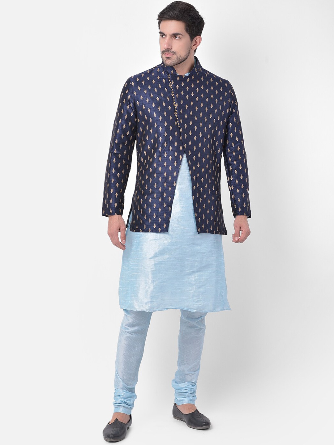 

DEYANN Men Navy Blue & Blue Printed Sherwani Set