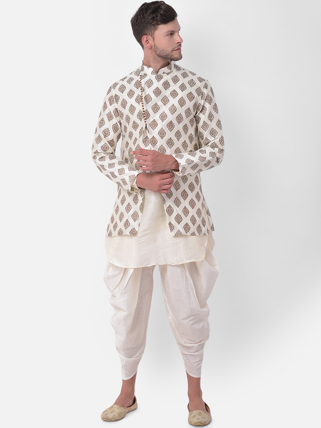 

DEYANN Men Off-White Printed Sherwani Set