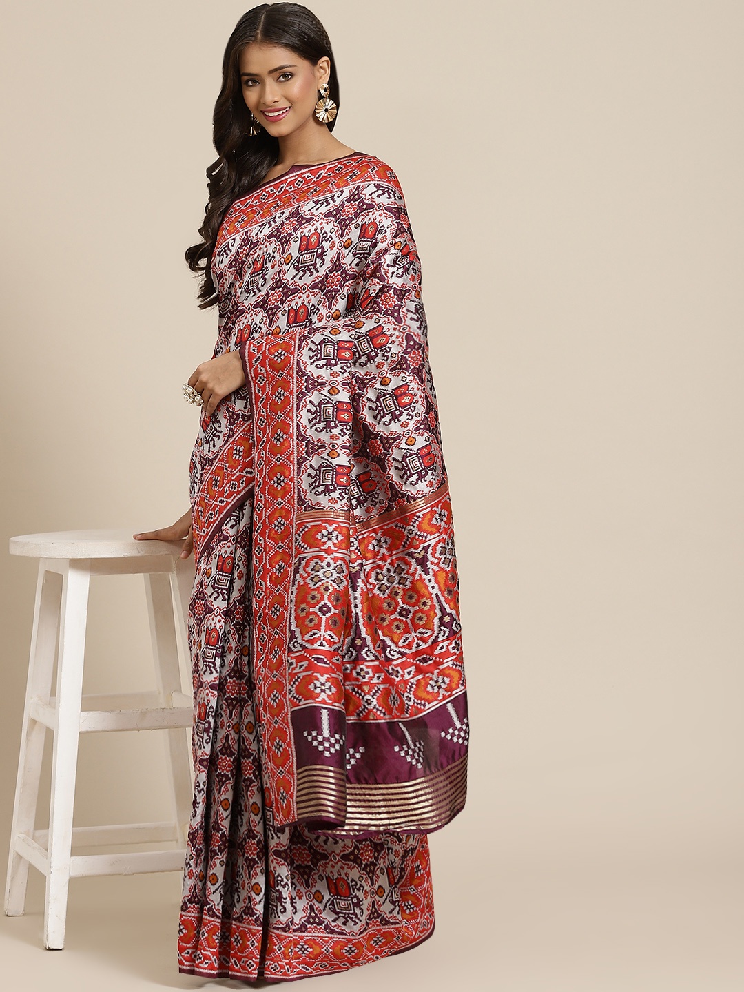 

SHUBHVASTRA Purple & Red Ethnic Motifs Woven Design Patola Saree