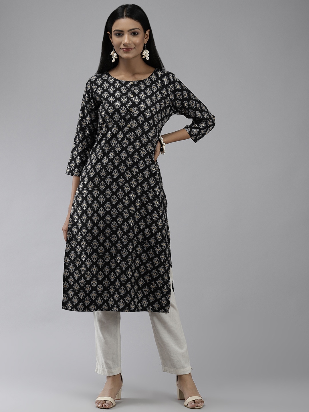 

Yufta Women Black Ethnic Motifs Printed Indie Prints Kurta