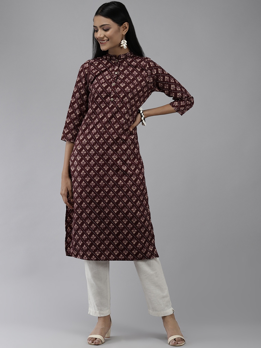 

Yufta Women Burgundy Ethnic Motifs Printed Indie Prints Kurta