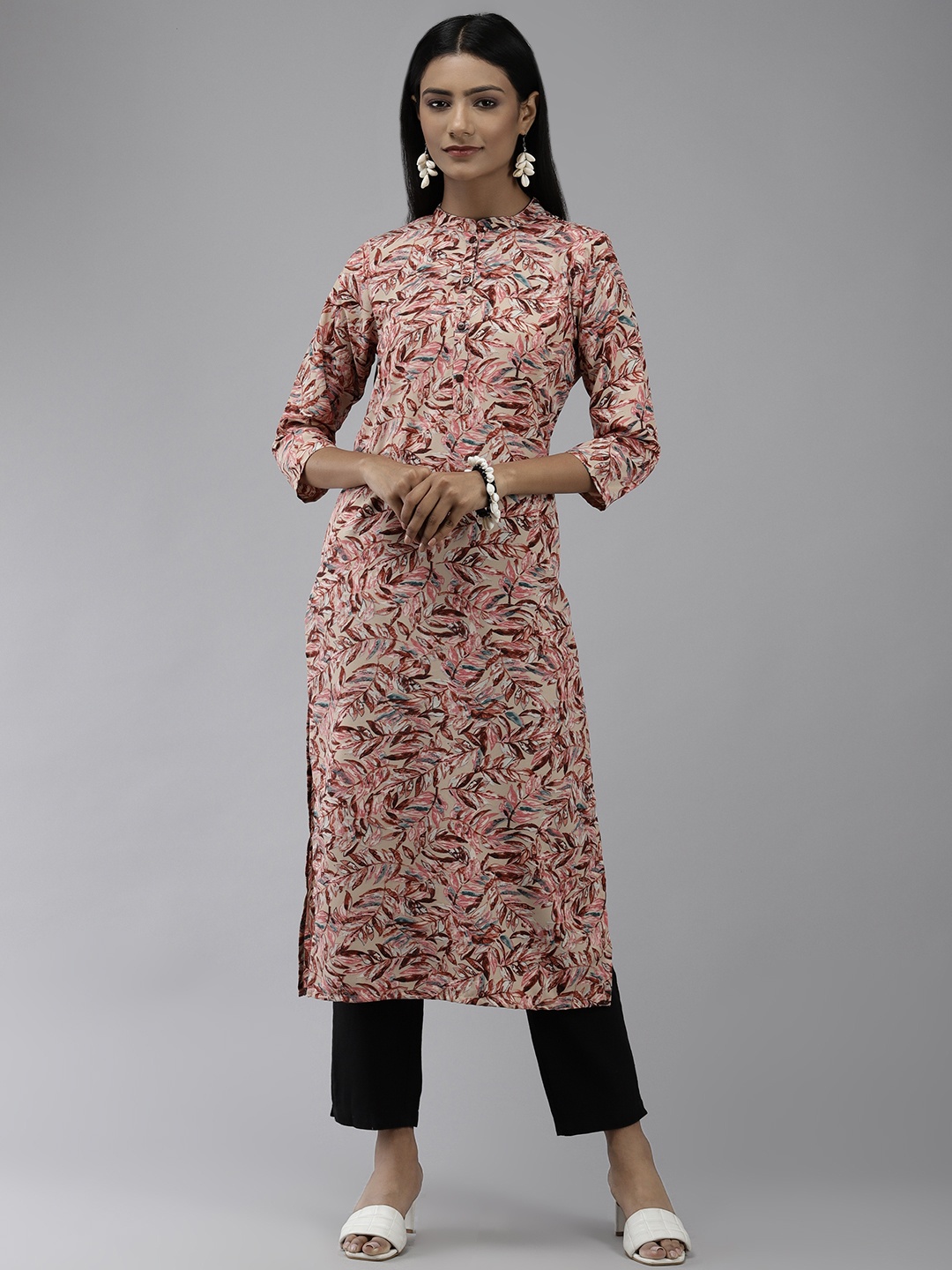 

Yufta Women Peach-Coloured Floral Printed Indie Prints Kurta