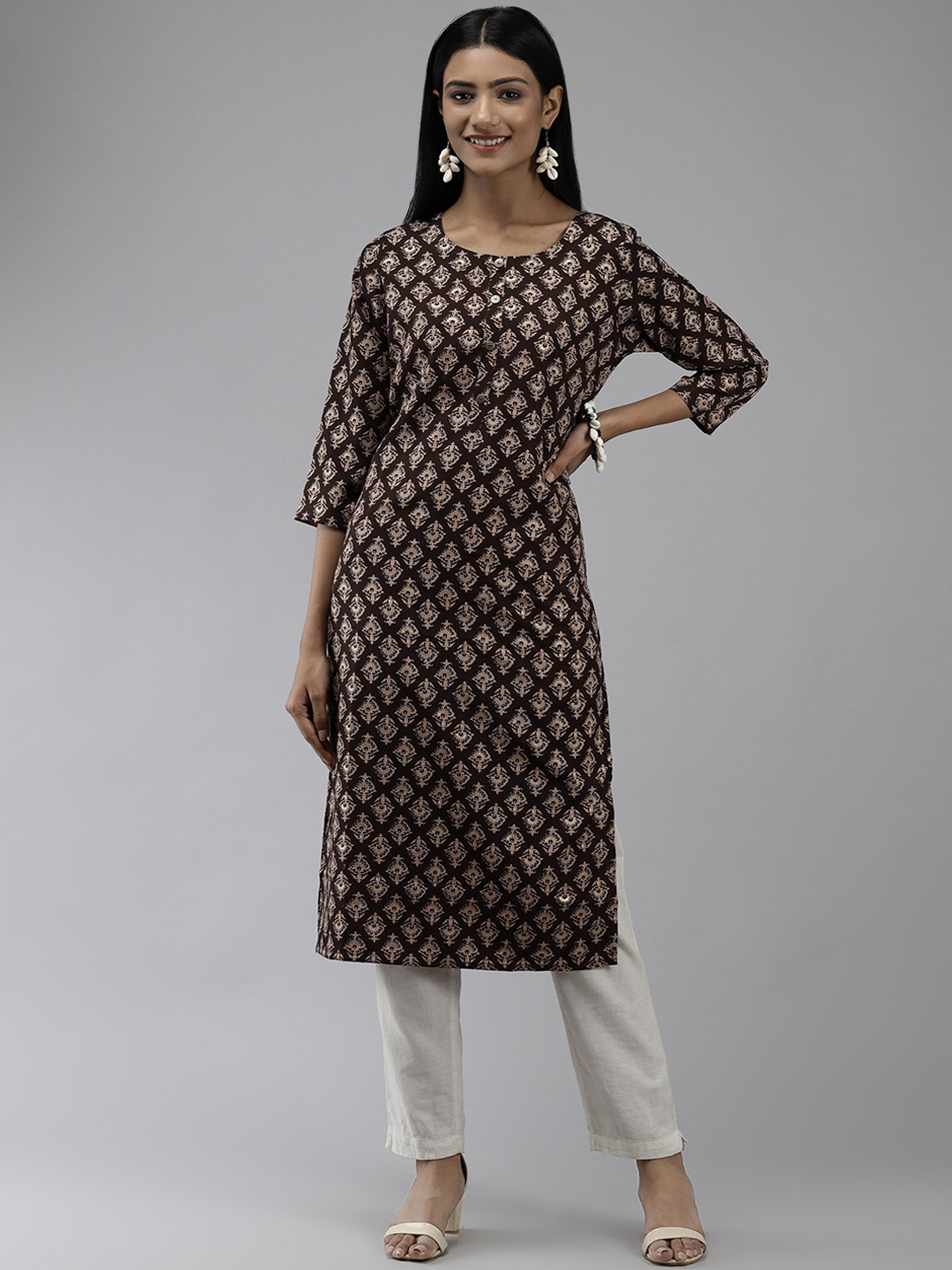 

Yufta Women Brown Ethnic Motifs Printed Kurta