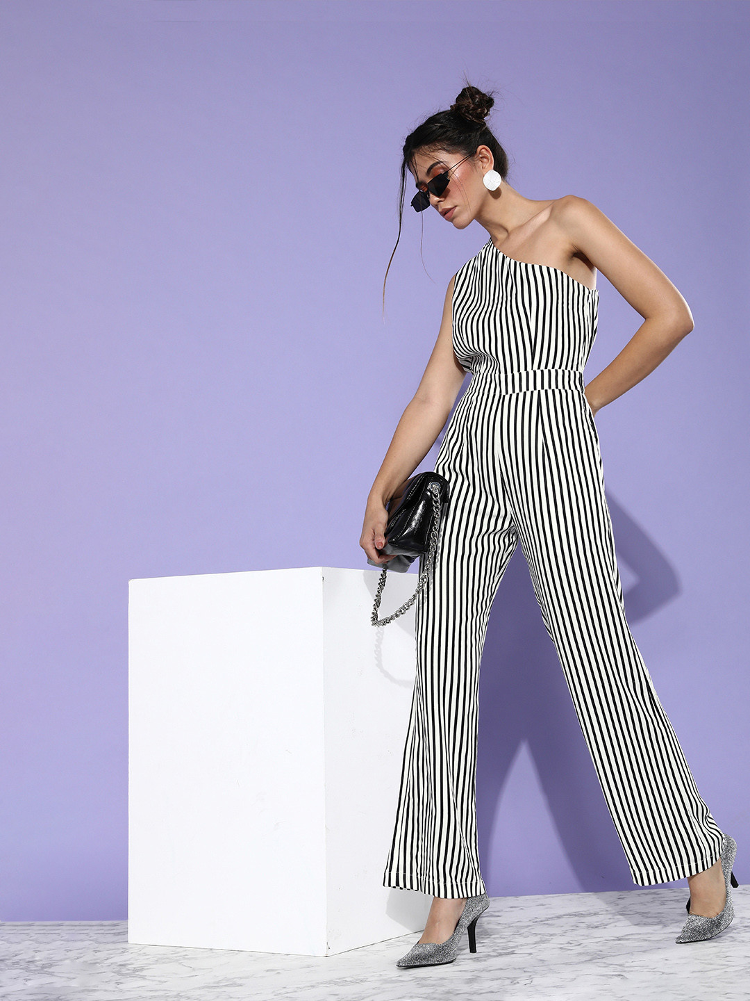 

ANI Women Classic White Printed Asymmetry Jumpsuit