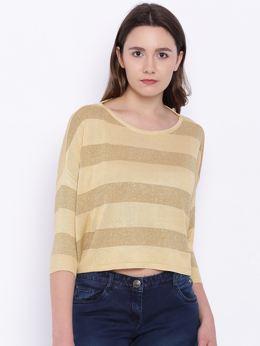 

Park Avenue Khaki Striped Boxy Crop Top