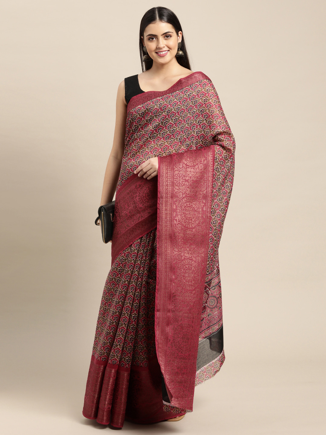 

Pothys Maroon & Black Ethnic Motifs Pure Cotton Saree