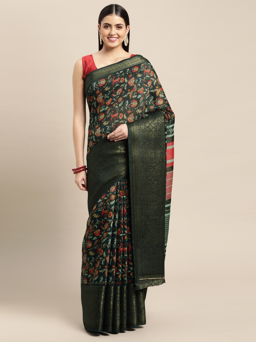 

Pothys Green & Red Ethnic Motifs Pure Cotton Saree