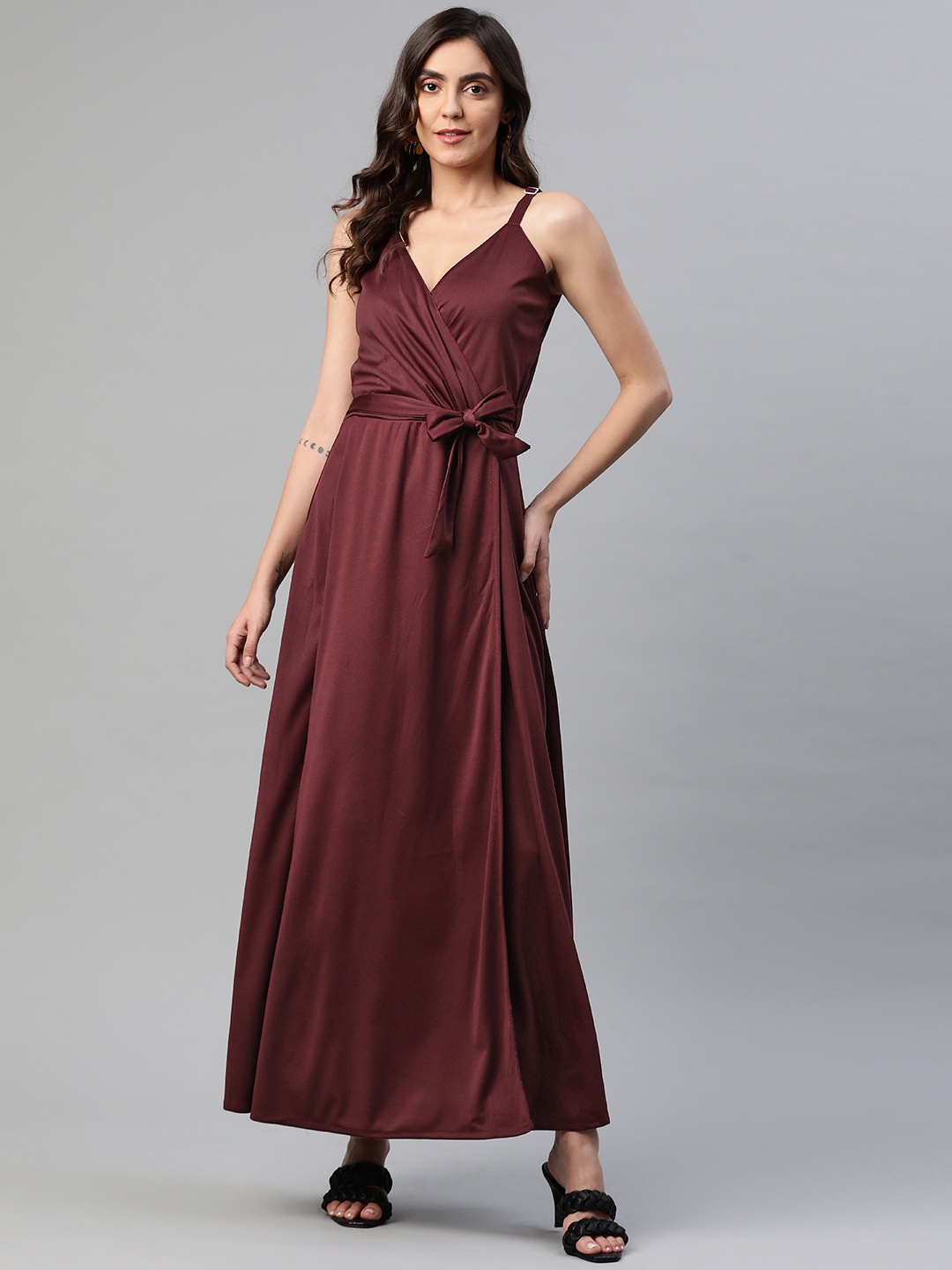 

Aarika Women Coffee Brown Solid Wrap Maxi Dress