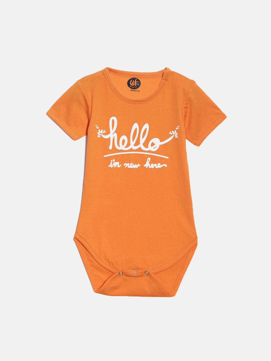 

YK Infant Girls Orange White Typography Printed Cotton Bodysuit