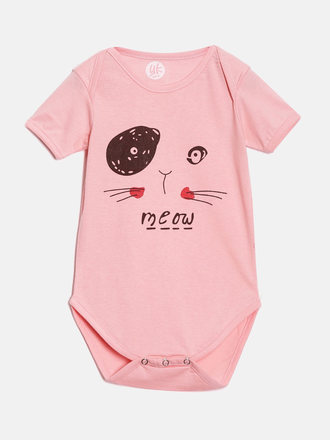

YK Infant Girls Pink Cat Printed Cotton Bodysuit