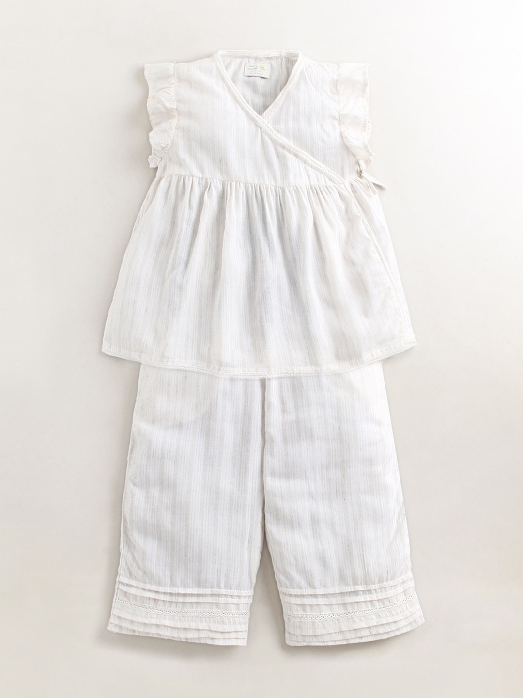 

Cherry Crumble Girls Cream-Coloured Striped Night suit