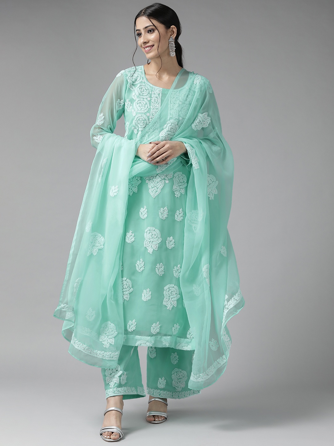 

ADA Sea Green & White Embroidered Unstitched Dress Material