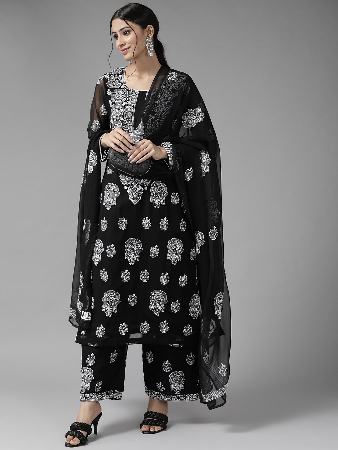 

ADA Black & White Embroidered Unstitched Dress Material