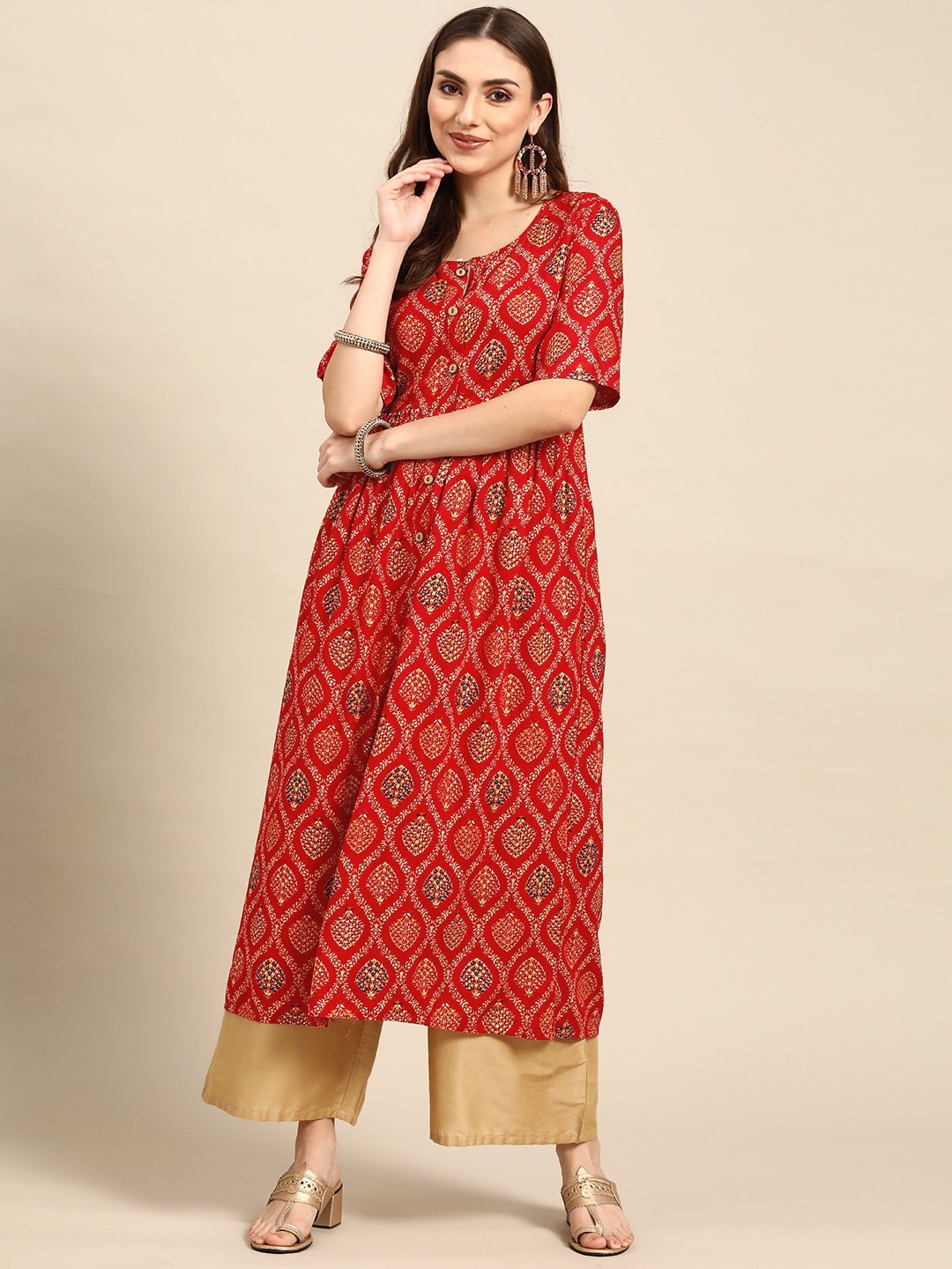 

Prakhya Women Red & Beige Ethnic Motifs Printed Kurta