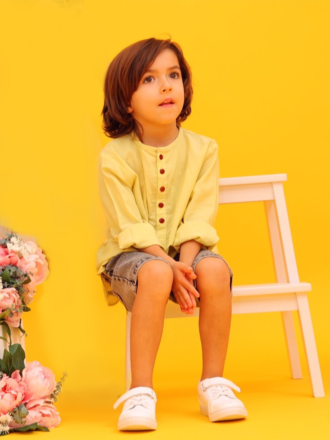 

Cherry Crumble Boys Yellow Solid Casual Shirt