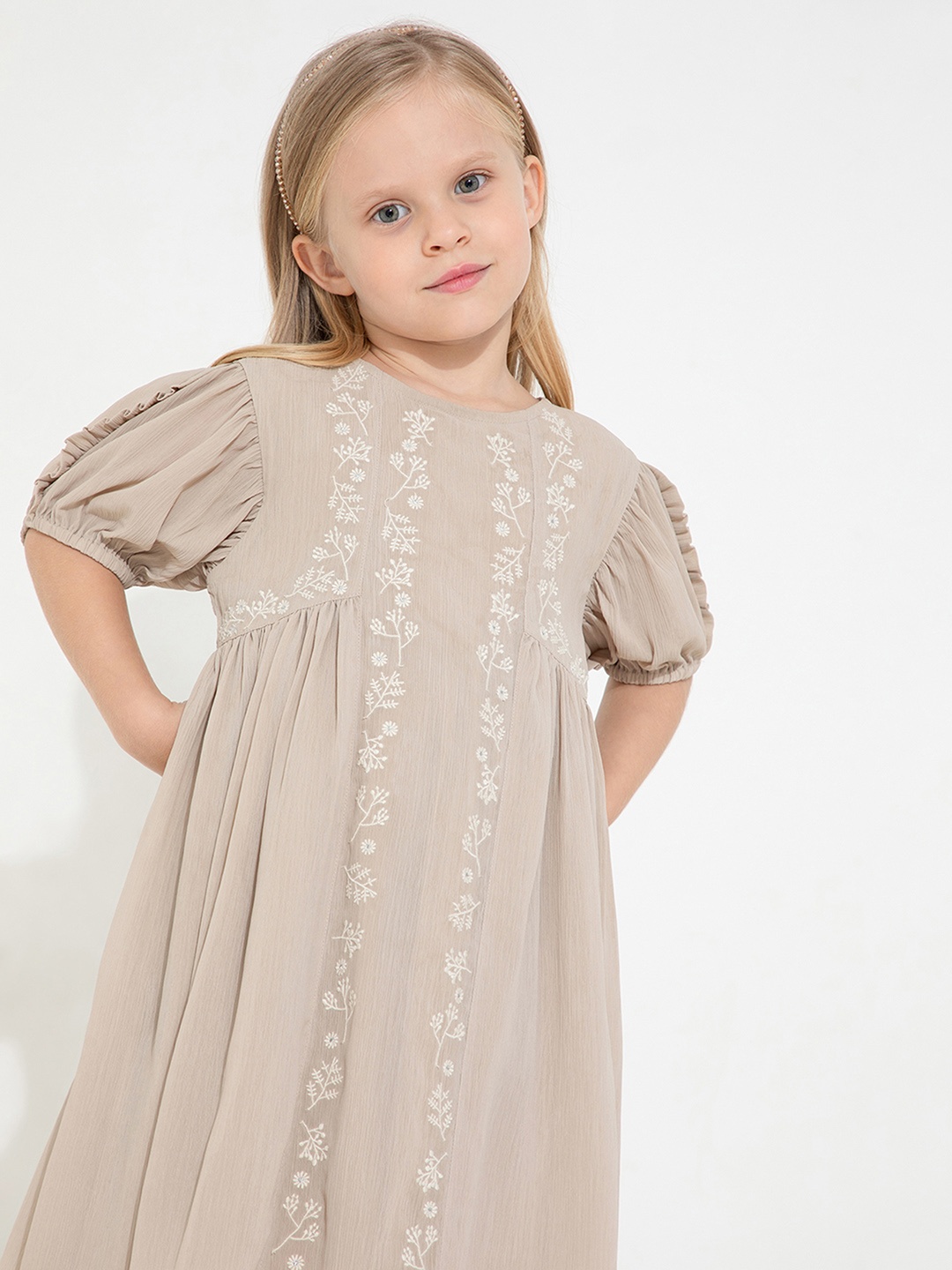 

Cherry Crumble Beige Floral Embroidered A-Line Dress