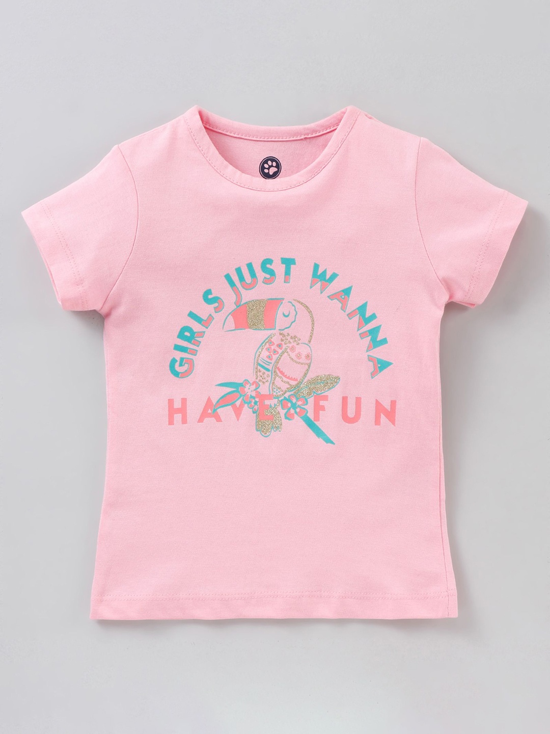 

JusCubs Girls Pink Typography Printed Applique T-shirt