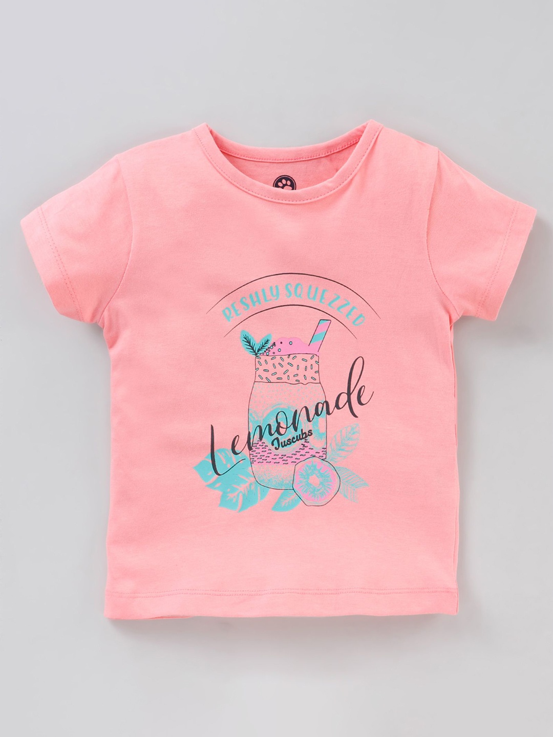 

JusCubs Girls Pink & Blue Printed Cotton T-shirt