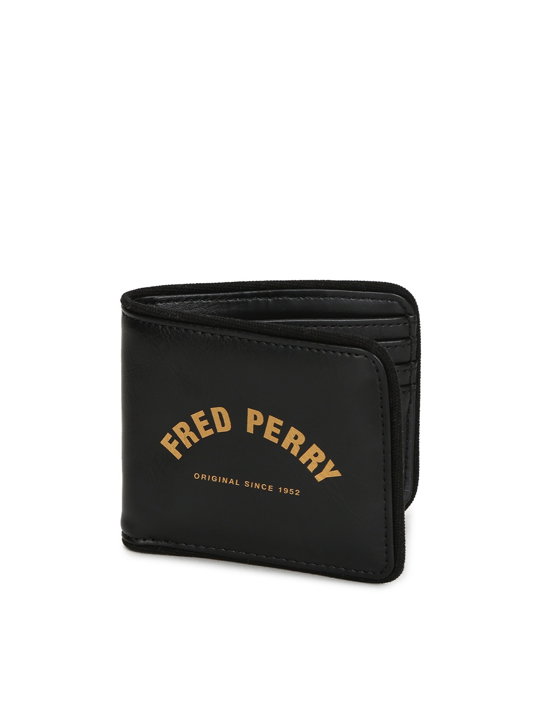 

Fred Perry Men Typography Printed Leather Two Fold Wallet, Black