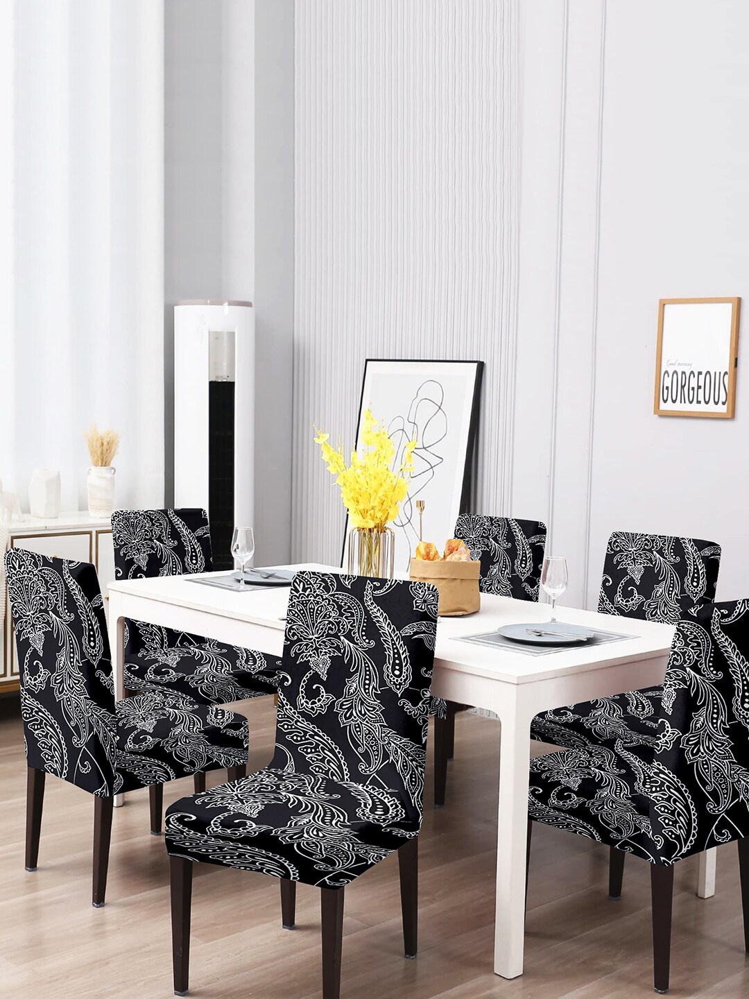 

Cortina Set Of 6 Black Printed Chair Covers