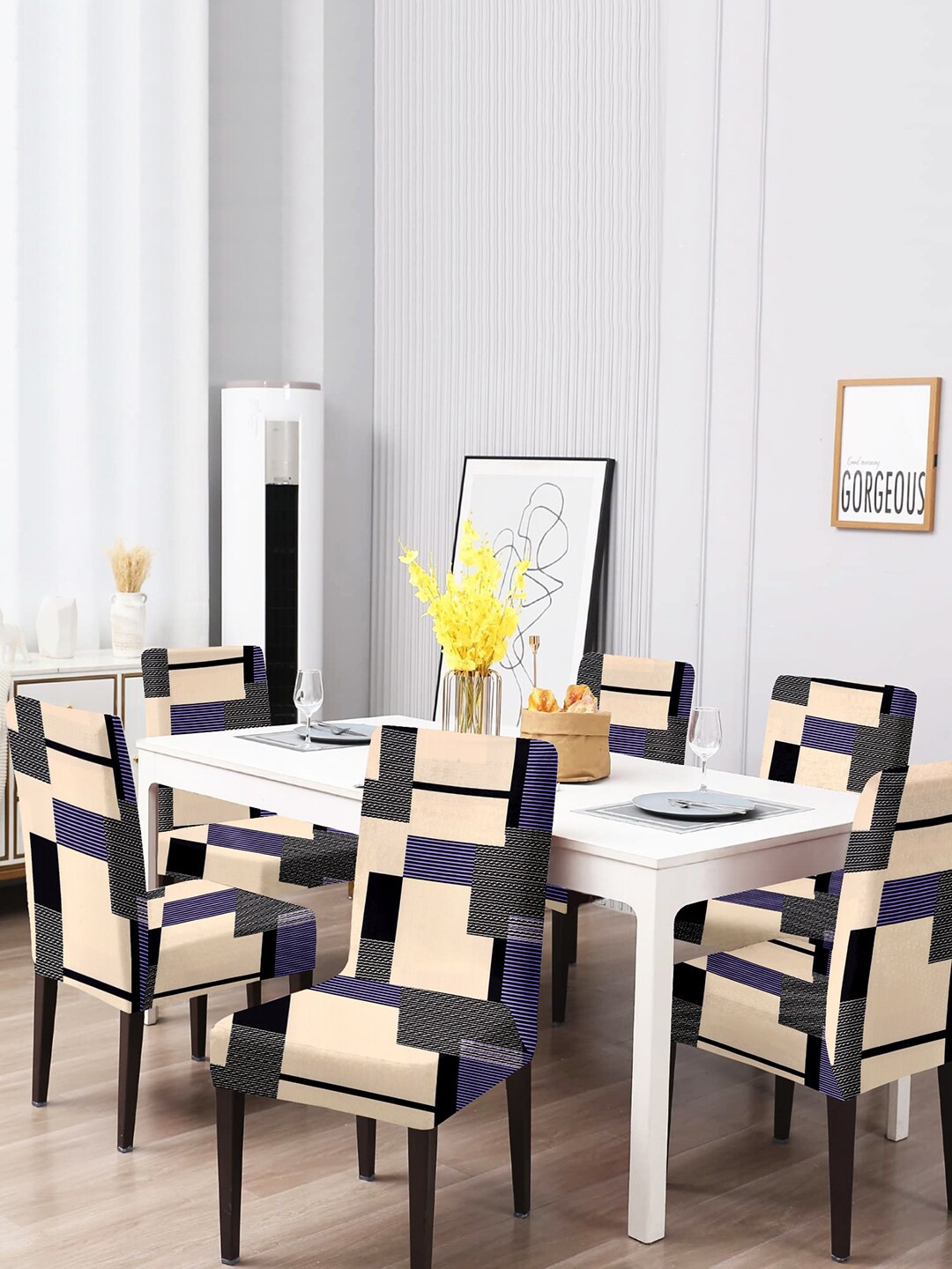 

Cortina Set Of 6 Brown & Blue Printed Chair Covers