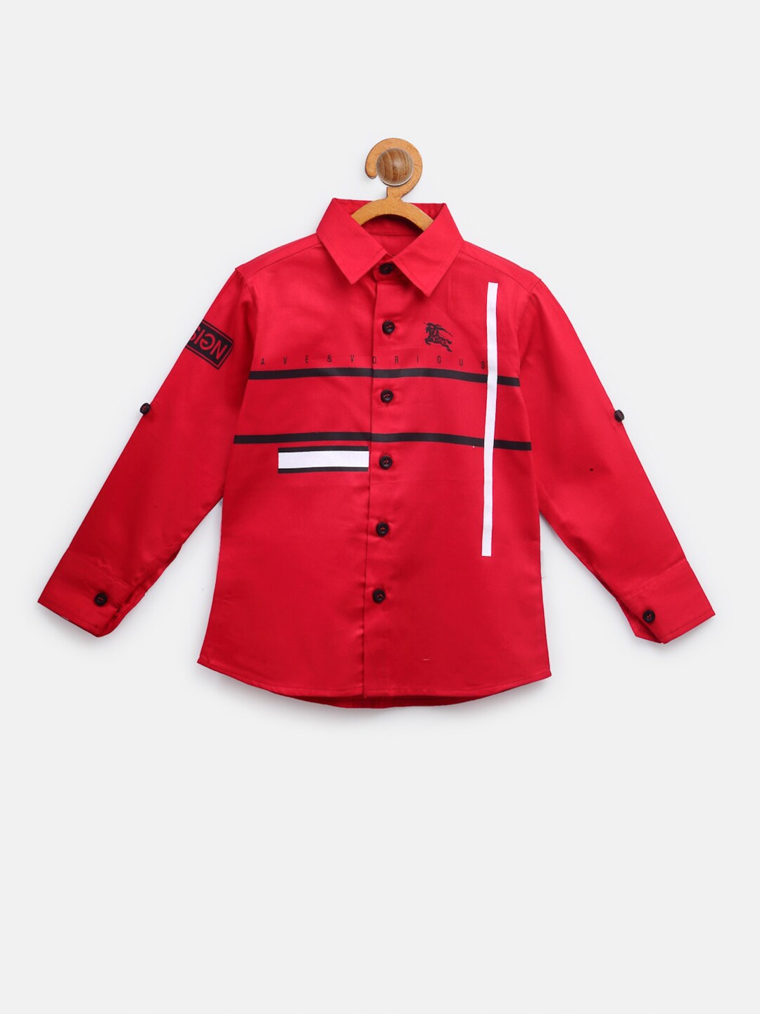 

NYNSH- PlusS Kids Boys Red Regular Fit Printed Cotton Casual Shirt