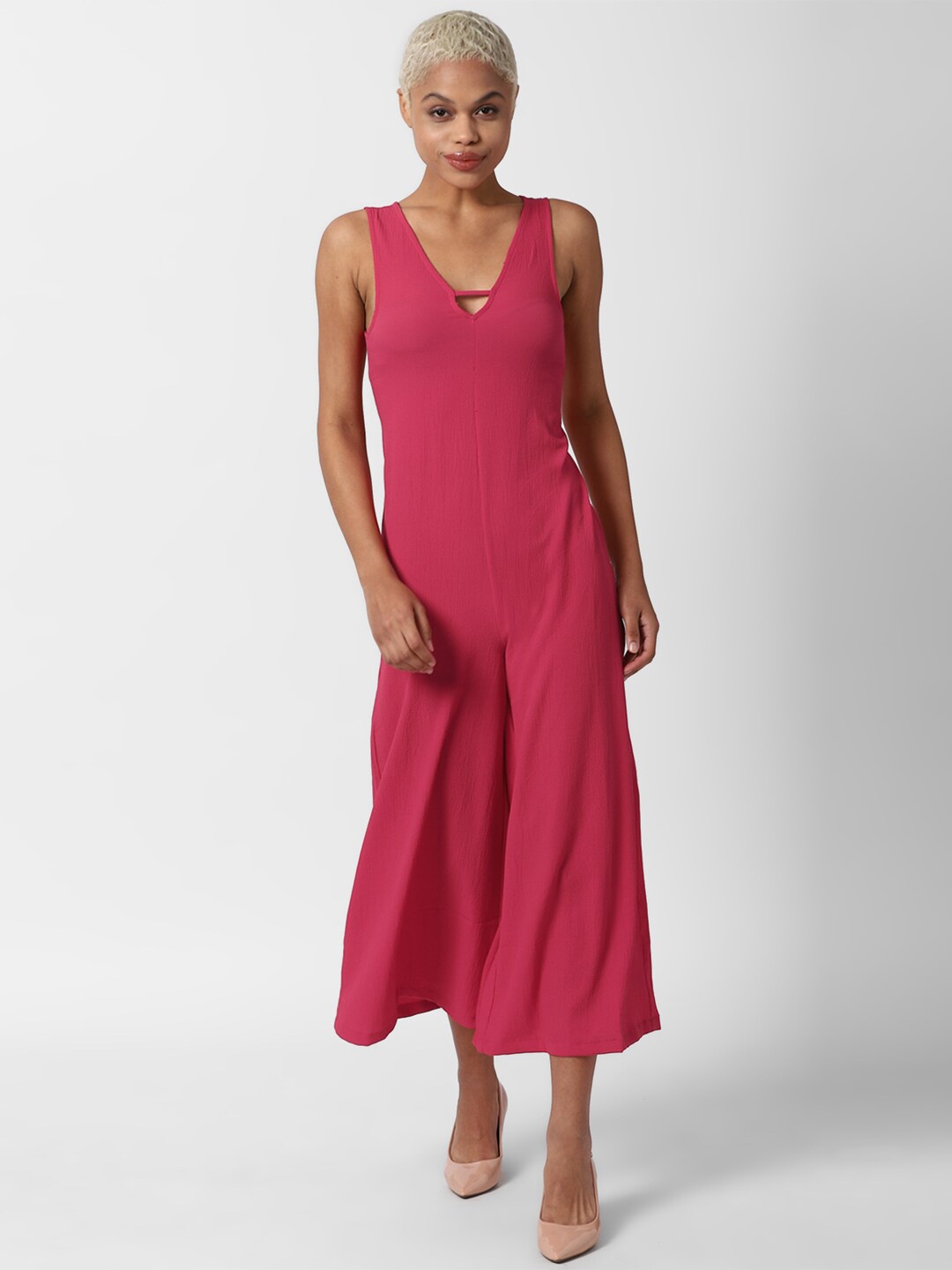 

FOREVER 21 Pink V-Neck Basic Jumpsuit