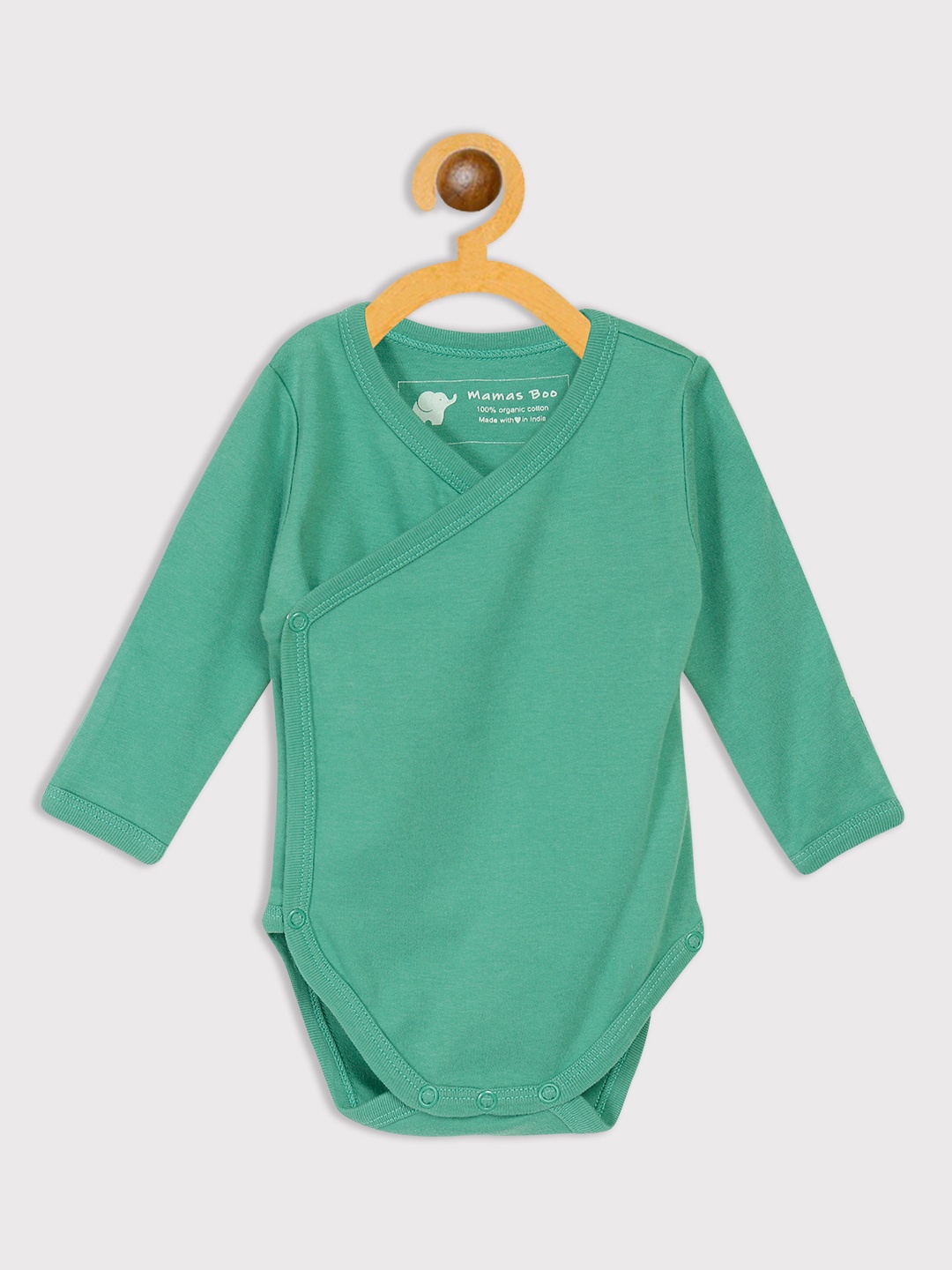 

Mamas Boo Infant Green Solid Pure Cotton Kimono Sustainable Bodysuit