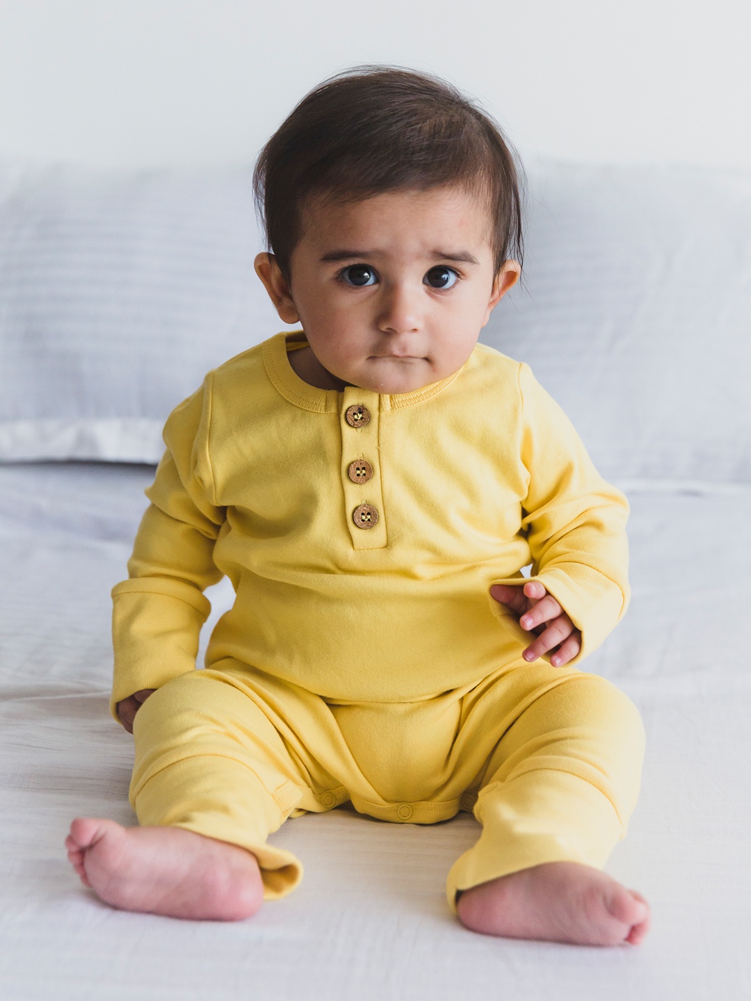 

Mamas Boo Infant Kids Yellow Solid Pure Organic Cotton Sustainable Sustainable Rompers