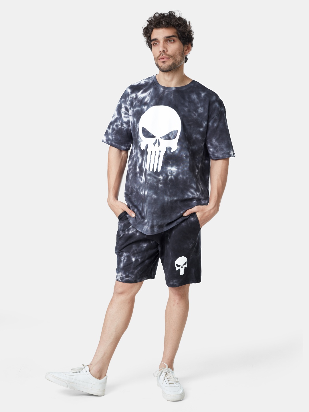 

The Souled Store Men Black Tie Dye: Punisher Logo Co-ord Set