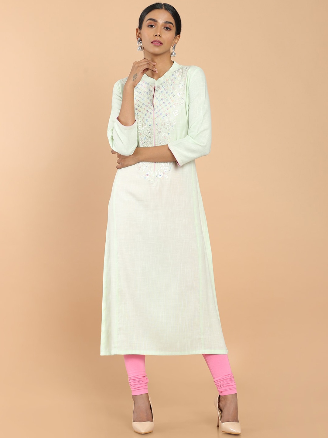 

Soch Women Pastel Green Embroidered Rayon Kurta