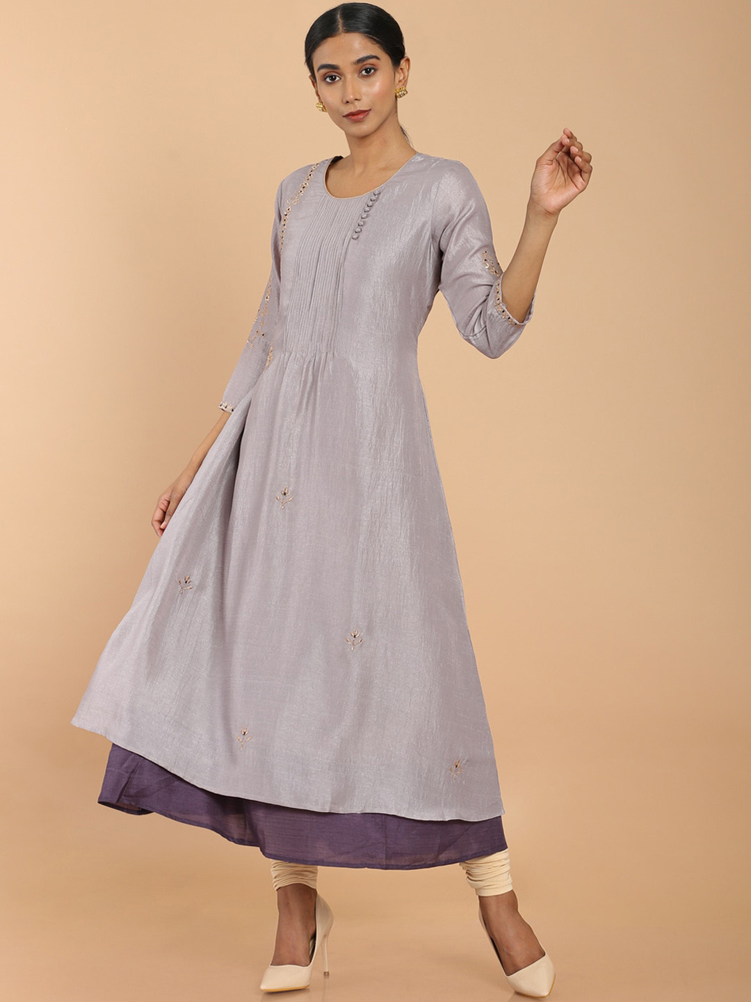 

Soch Purple Embroidered Layered Anarkali Silk Kurta