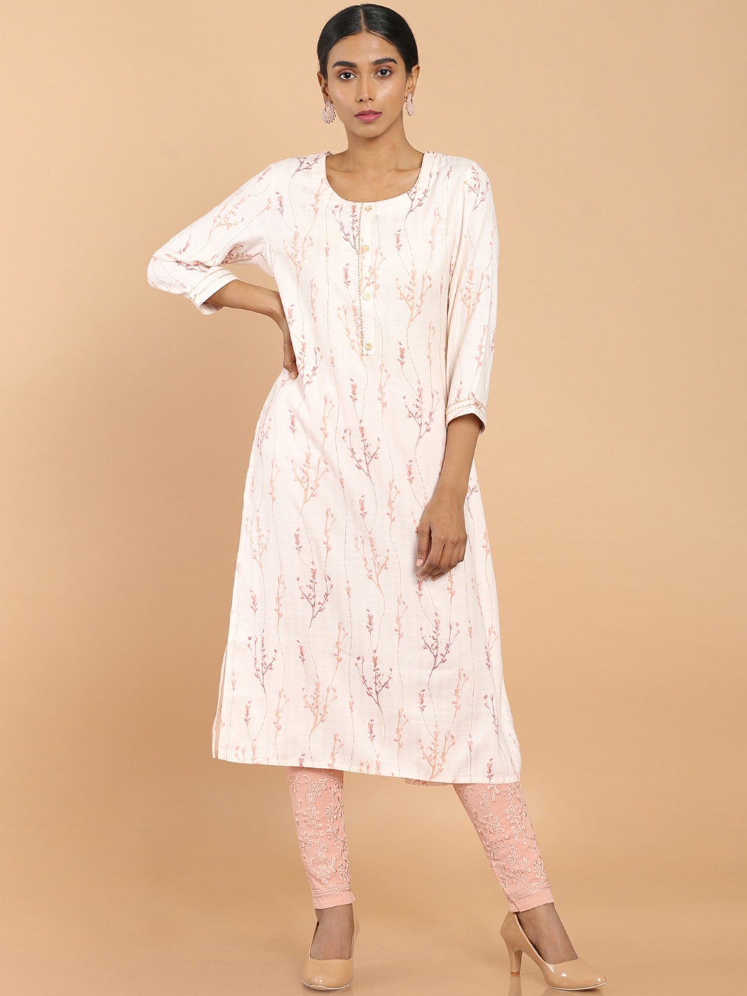 

Soch Women Peach-Coloured Floral Printed Kurta