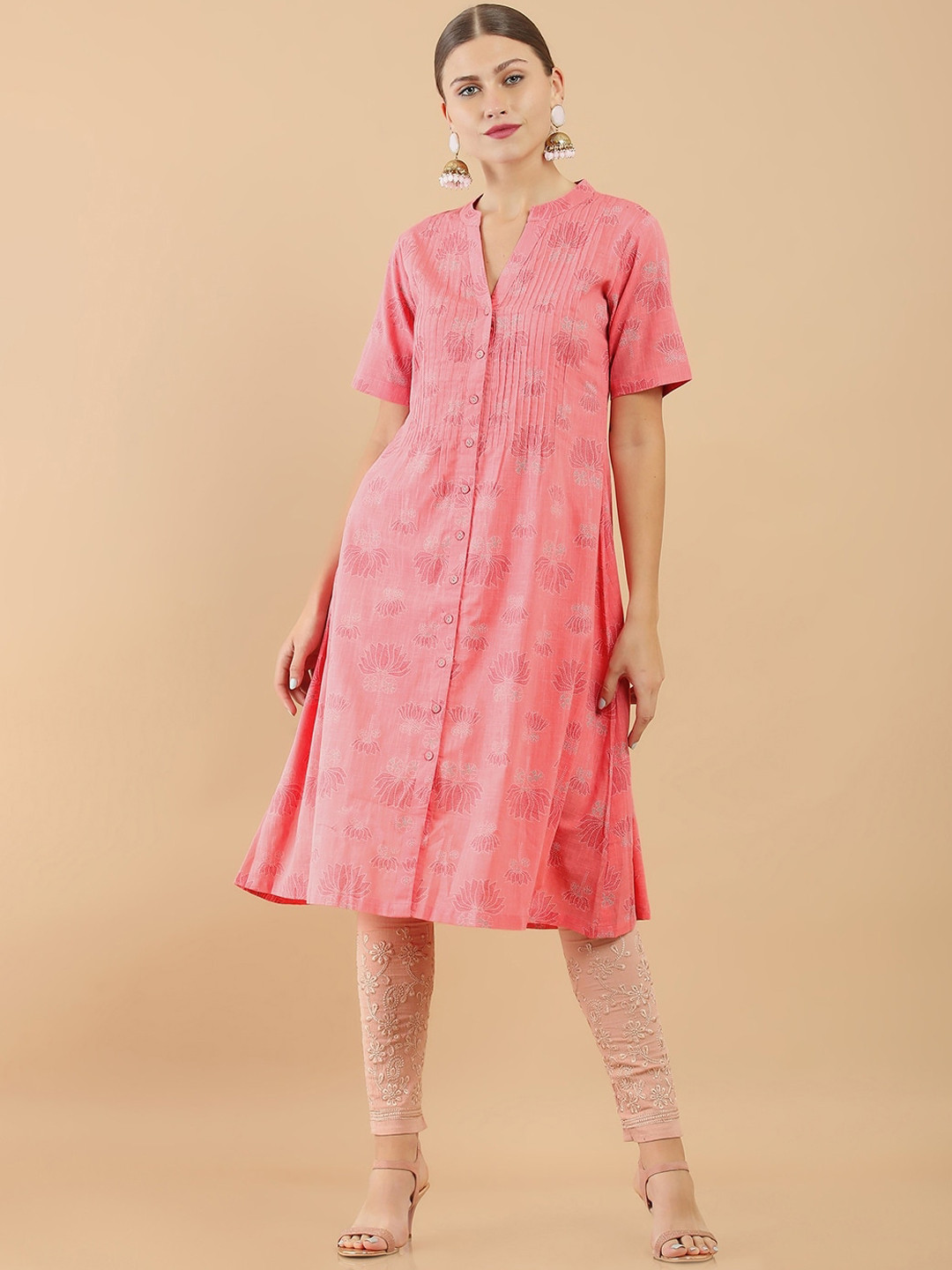

Soch Women Pink Floral Printed Cotton Kurta