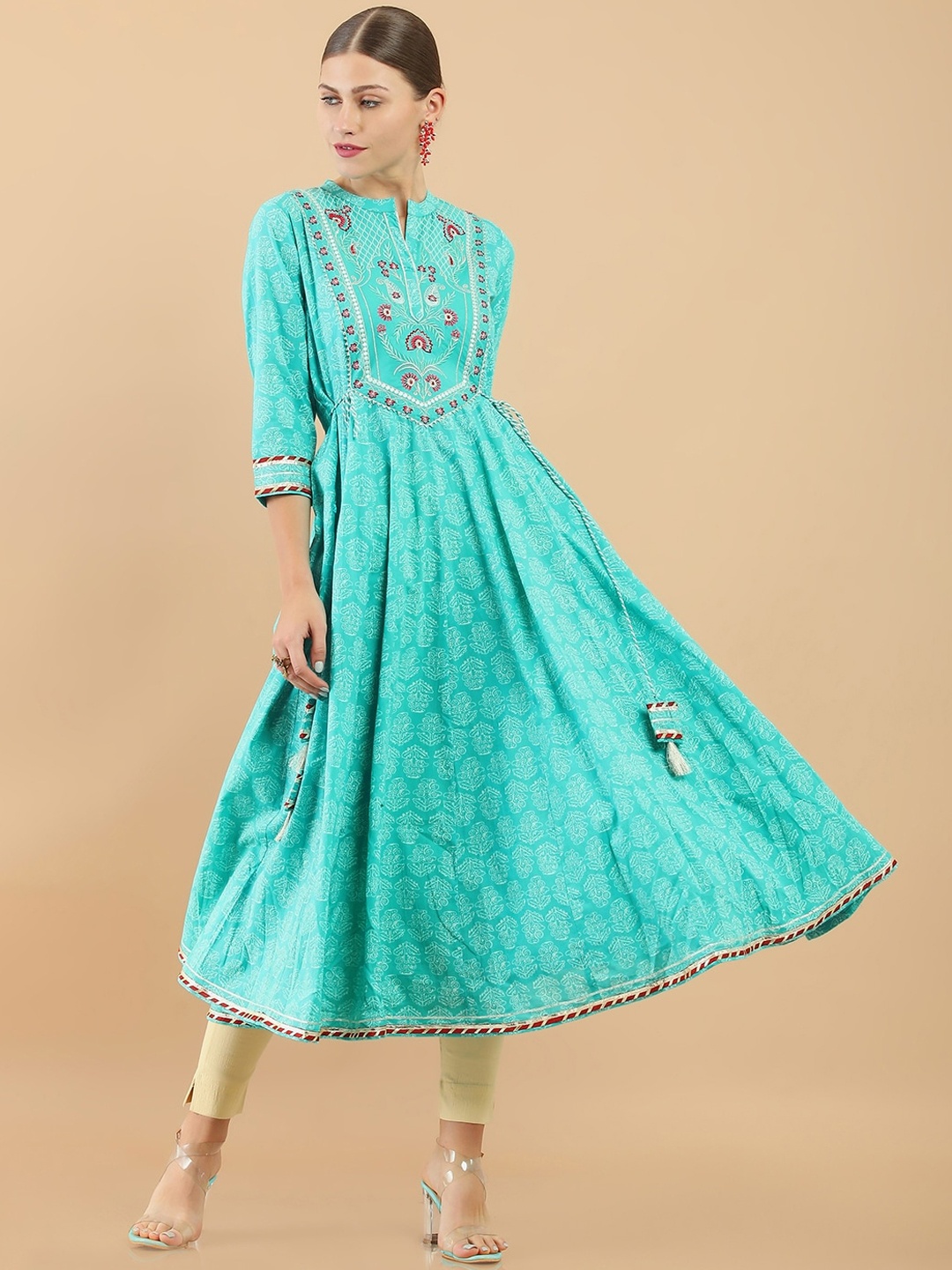 

Soch Women Blue Floral Yoke Design Thread Work Anarkali Kurta