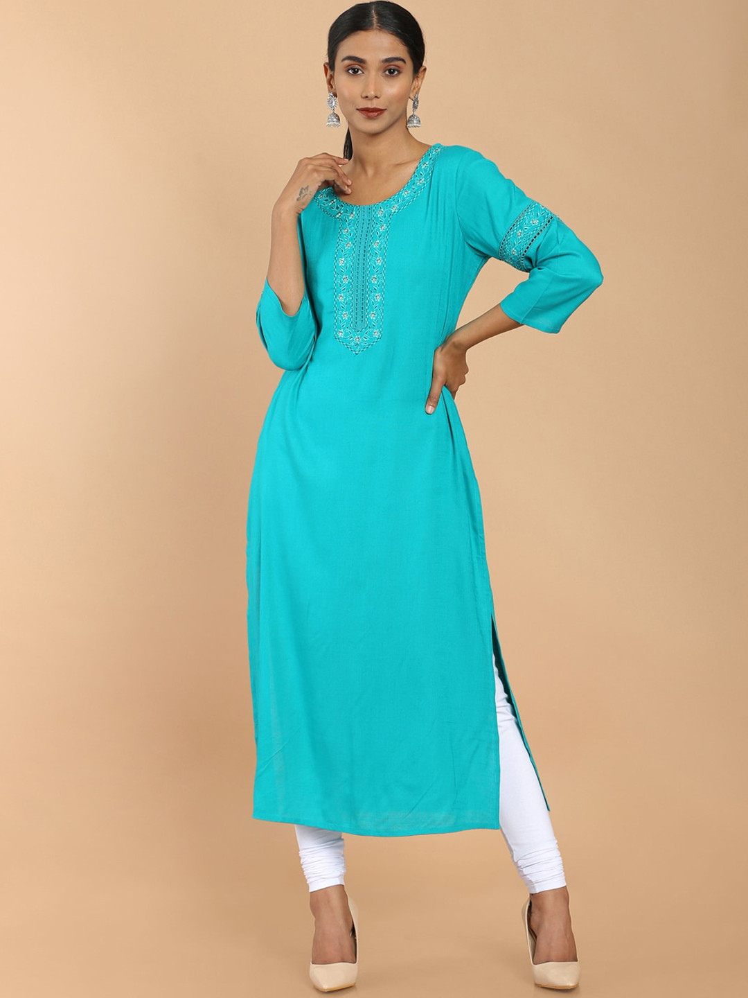 

Soch Women Teal Embroidered Thread Work Kurta