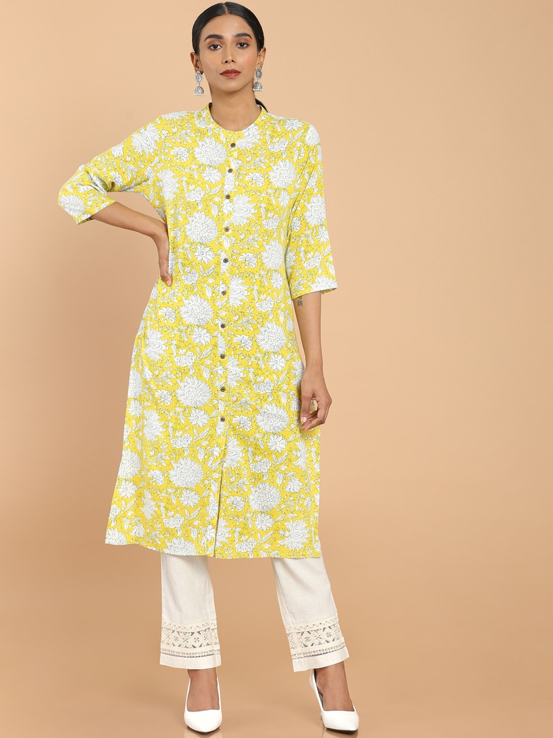 

Soch Women Yellow Floral Printed Straight Kurta