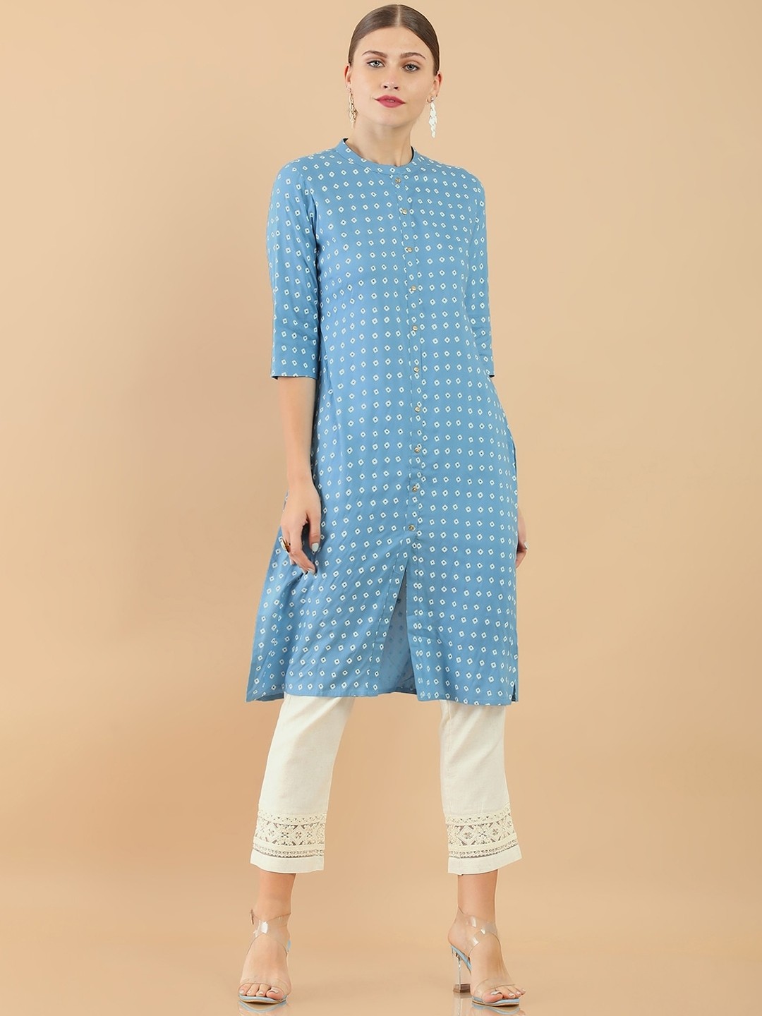 

Soch Blue Geometric Printed Rayon Kurta