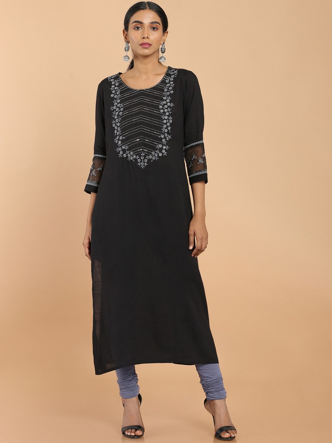 

Soch Black Floral Yoke Design Thread Work Kurta