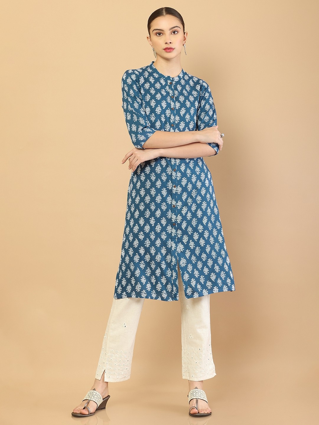 

Soch Women Blue Ethnic Motifs Printed Kurta