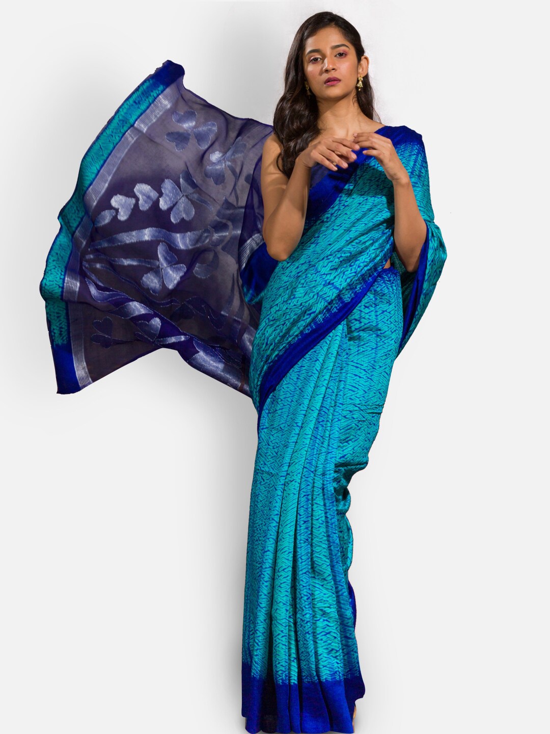 

Aryavart Turquoise Blue Woven Design Pure Silk Saree