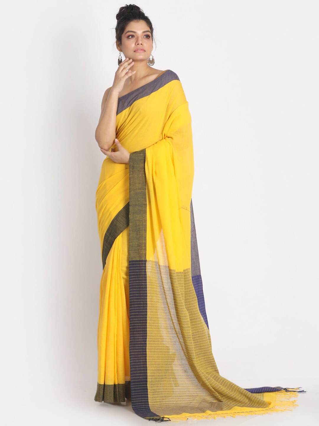 

Aryavart Yellow & Violet Woven Design Pure Cotton Saree