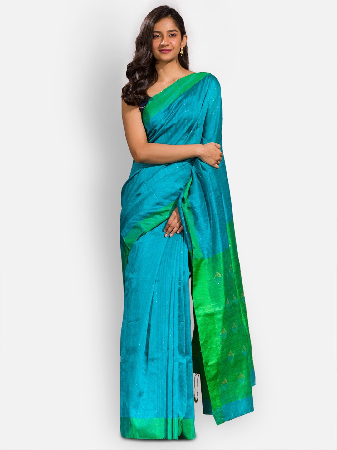 

Aryavart Turquoise Blue & Green Woven Design Pure Silk Saree