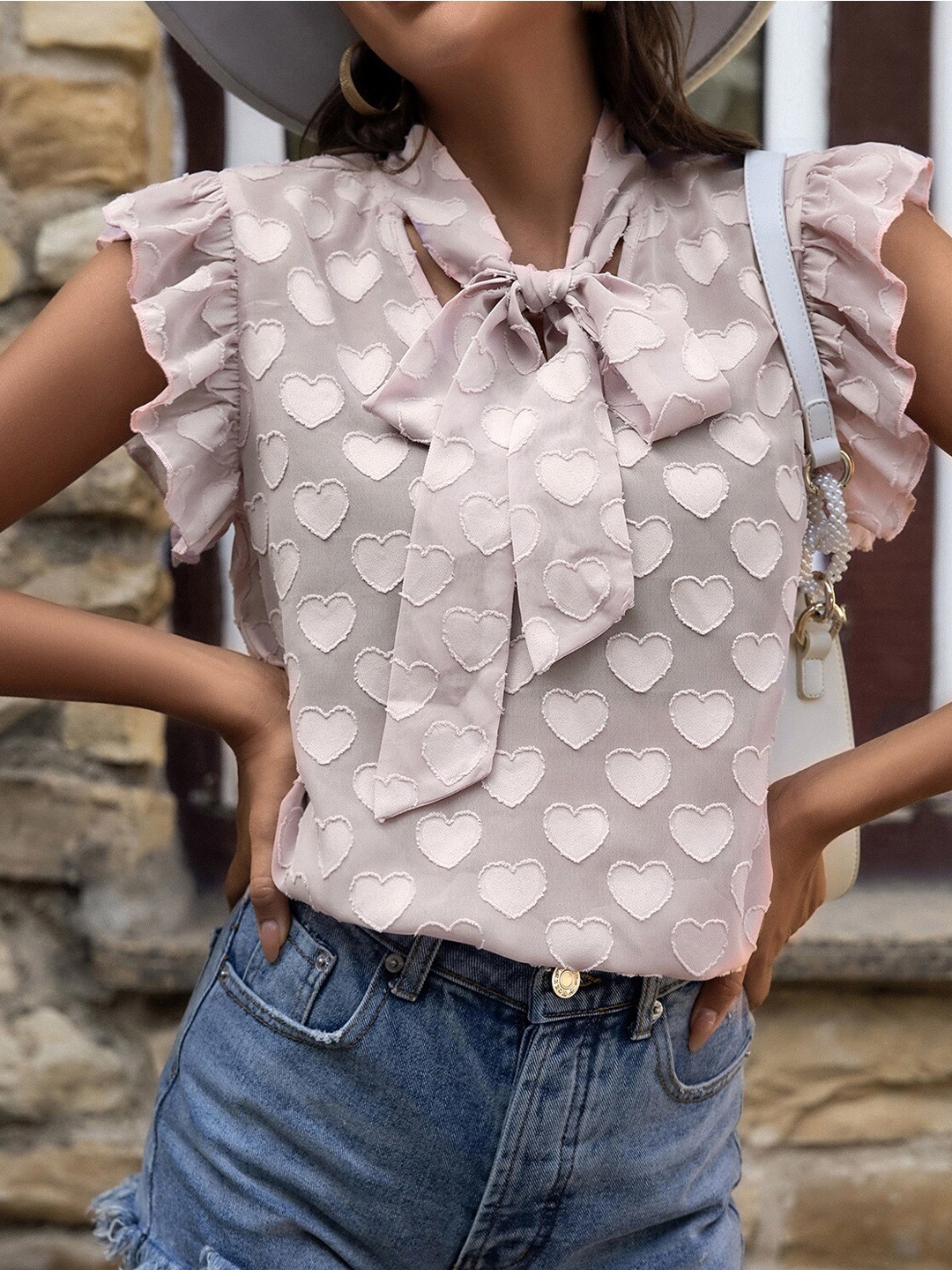 

La Aimee Rose Self Design Tie-Up Neck Top