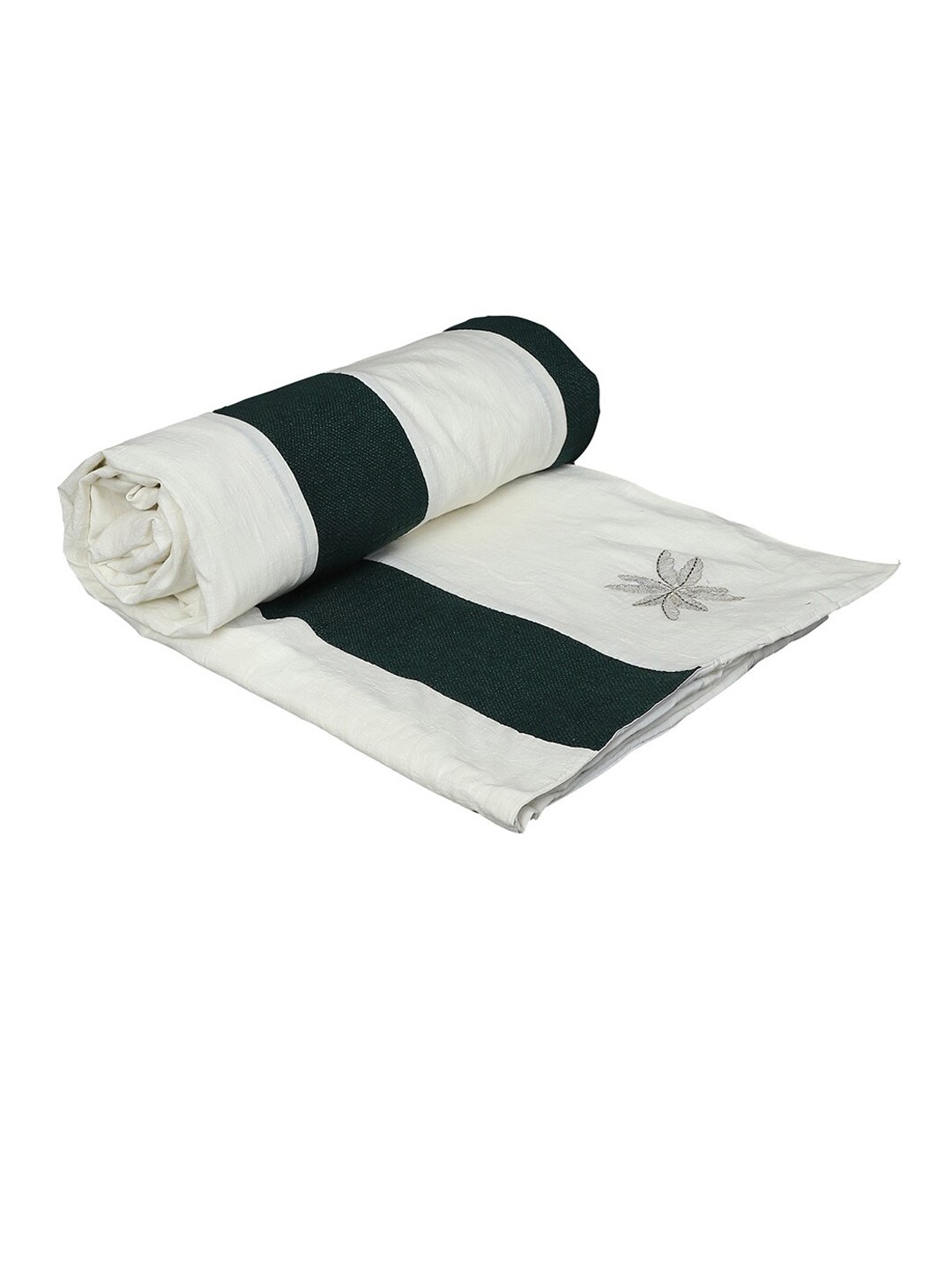 

Ritu Kumar Home Ivory & Green Cotton Cochin Queen Double Bedcover, Off white