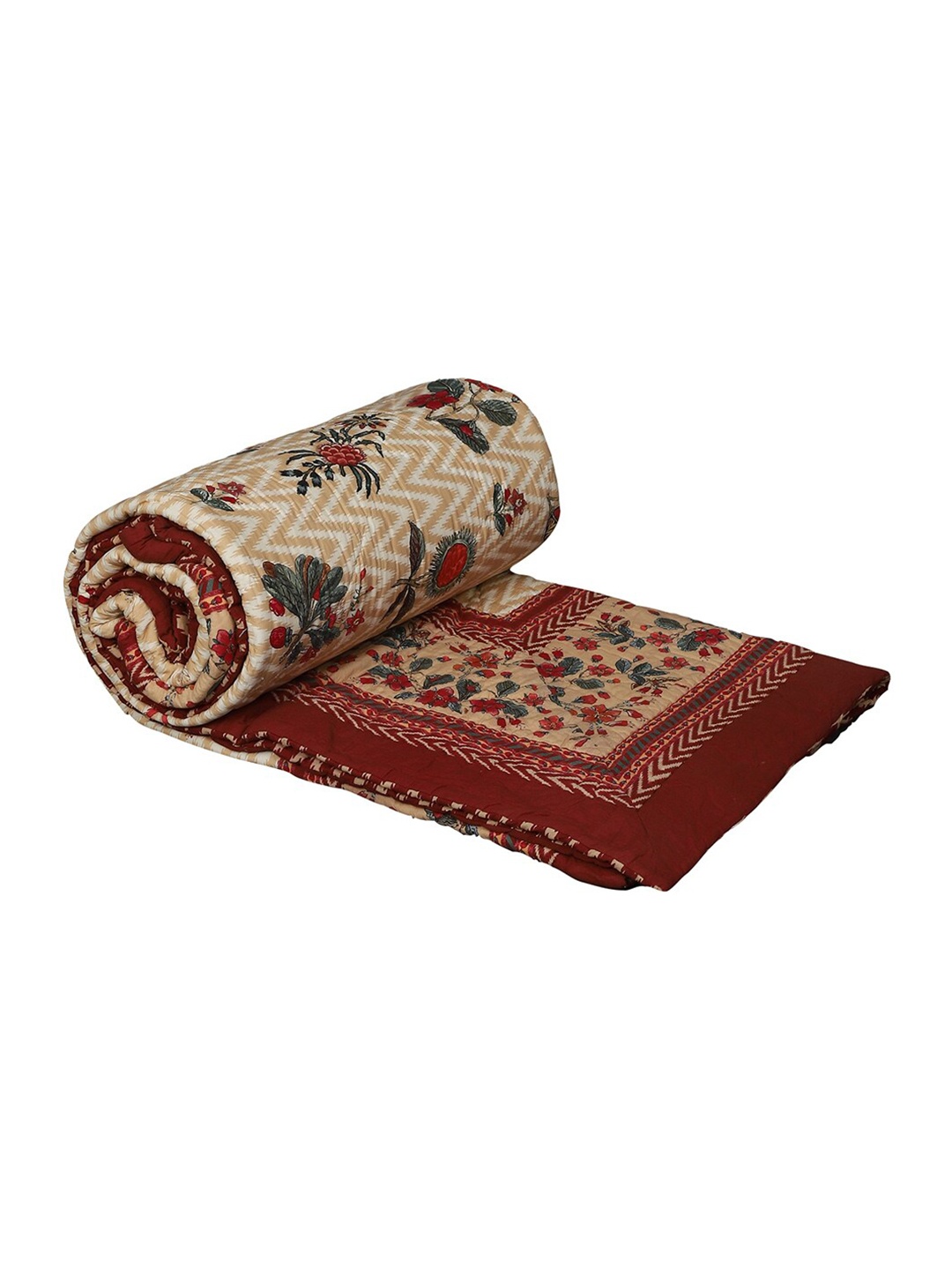 

Ritu Kumar Off White & Brown Floral Mild Winter Double Bed Quilt